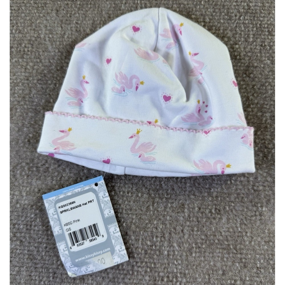 Kissy Kissy Sparkle Swans Girls Basic Newborn Hat/Cap 100% Pima Cotton NWT 0-3 M